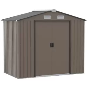 Outsunny 7ft x 4ft Lockable Garden Metal Storage Shed Large Patio Roofed Tool Storage Building Foundation Sheds Box Outdoor Furniture, Brown