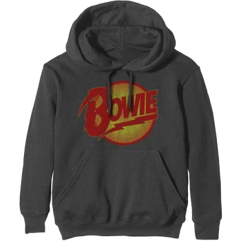 David Bowie - Vintage Diamond Dogs Logo Unisex Large Pullover Hoodie - Grey