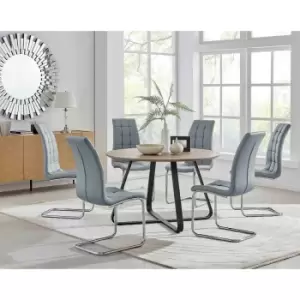 Furniture Box Santorini Brown Round Dining Table and 6 Grey Murano Chairs