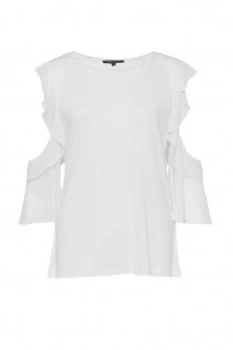 French Connection Ruffle Mix Jersey Top White