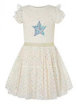 Monsoon Girls Metallic Disco Star Foil Dress - Pink