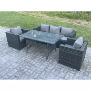 Fimous 5 Seater Outdoor Dark Grey Rattan Lounge Complete Sofa Set with Rectangular Dining Table