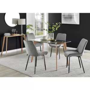 Furniturebox UK - Furniturebox Malmo Rectangular Glass and Wooden Leg Modern Industrial Dining Table & 4 Grey Pesaro Black Leg Velvet Chairs