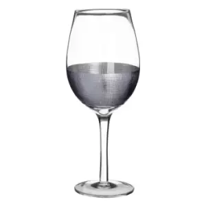 Premier Housewares Set of 4 Large Wine Glasses - Silver Crosshatched Design