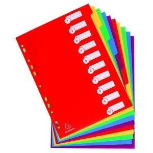 Exacompta Polypropylene 10 Part Dividers A4 Assorted 4910E