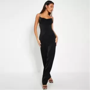 I Saw It First Satin Diamante Strap Cowl Neck Maxi Dress - Black