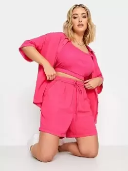 Yours Crinkle Shorts Co-ord Pink, Size 20, Women