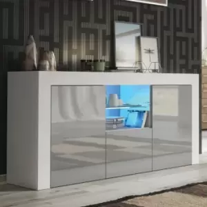 Tv Unit 145cm Sideboard Cabinet Cupboard tv Stand Living Room High Gloss Doors - White & Grey - White & Grey