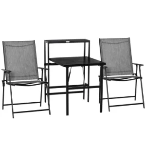 Outsunny 3 Pcs Folding Garden Furniture Set, Foldable Table and 2 Chairs Set w/ Side Shelf, Metal Frame, Indoor Outdoor Patio Balcony