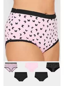 Yours 5 Pack Butterfly Full Briefs - Black/Pink, Size 34-36, Women