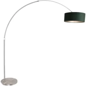 Sienna Sparkled Light Arc Floor Lamp Steel Brushed, Velor Green