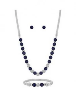 Jon Richard Jon Richard Bliss Silver Plated Navy Pearl Crystal Ball Three Piece Jewellery Set