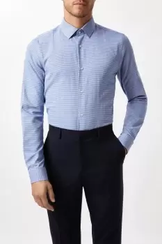 Skinny Fit Blue Dogtooth Texture Shirt