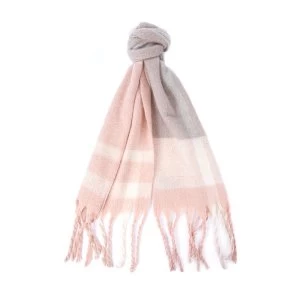 Barbour Womens Isla Tartan Boucle Scarf Pink Grey