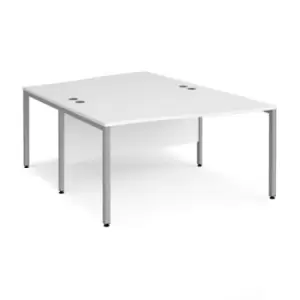 Office Desk 2 Person Wave Desk 1400mm White Tops With Silver Frames Maestro 25