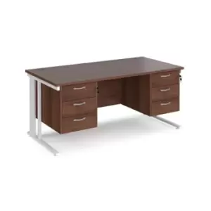 Office Desk Rectangular Desk 1600mm With Double Pedestal Walnut Top With White Frame 800mm Depth Maestro 25 MCM16P33WHW