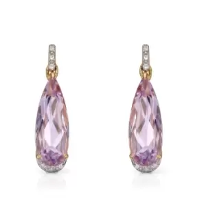 JG Signature 9ct Gold Pink Amethyst & Diamond Elongated Teardrop Earrings