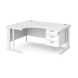 Office Desk Left Hand Corner Desk 1600mm With Pedestal White Top With White Frame 1200mm Depth Maestro 25 MCM16ELP3WHWH