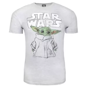 Star Wars: The Mandalorian Unisex Adult The Child Sketch T-Shirt (XXL) (Heather Grey)