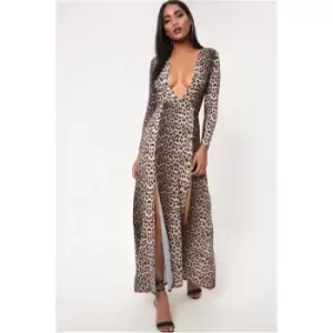 I Saw It First Leopard Print Plunge Maxi Dress - Brown