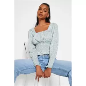 I Saw It First Blue Long Sleeve Square Neck Floral Top - Blue