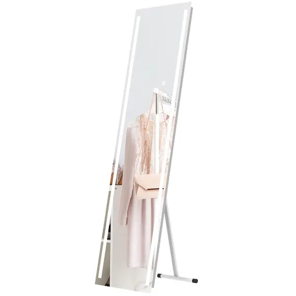 HOMCOM LED Lighted Full Length Mirror Dimmable Full Size Body Mirror For Bedroom White