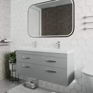 Nuie Athena Wall Hung 4-Drawer Vanity Unit with Double Basin 1200mm Wide - Gloss Grey Mist