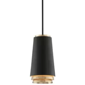 Fahrenheit 1 Light Pendant Textured Black Withgold Leaf