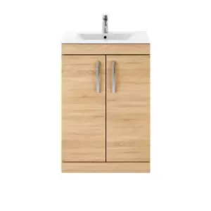 Nuie Athena 600 Floor Standing 2-door Vanity & Minimalist Basin - Natural Oak