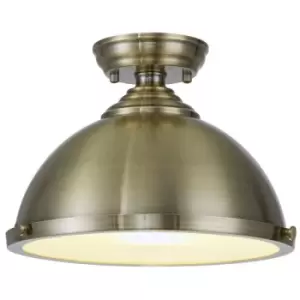 Luminosa Luiz 31cm Flush Ceiling Lamp Fitting, E27, Antique Brass, Frosted Glass