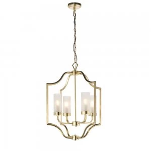 4 Light Ceiling Pendant Satin Brass & Frosted Glass, E14