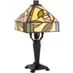 Mini Tiffany Glass LED Table Lamp - Mackintosh Style Rose - Dark Bronze Effect