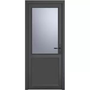 Crystal uPVC Single Door Half Glass Half Panel Left Hand Open In 840mm x 2090mm Obscure Double Glazed Grey/White (each)