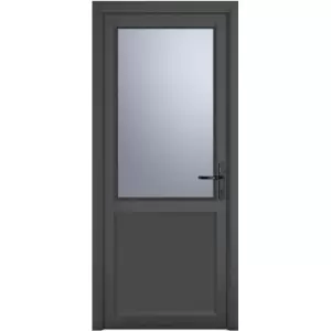 Crystal uPVC Single Door Half Glass Half Panel Left Hand Open In 920mm x 2090mm Obscure Double Glazed Grey/White (each)