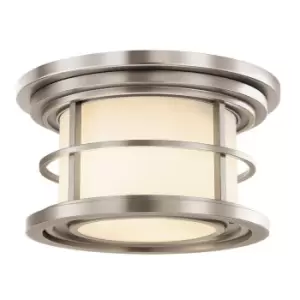 Outdoor IP44 2 Bulb Flush Light Brushed Steel LED E27 40W