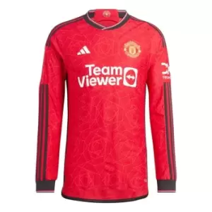 adidas Manchester United Long Sleeve Home Shirt 2023 2024 Adults - Red