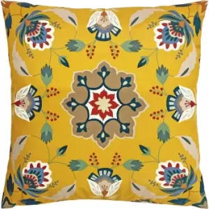 Furn Folk Floral Outdoor Cushion Cover (One Size) (Ochre Yellow)