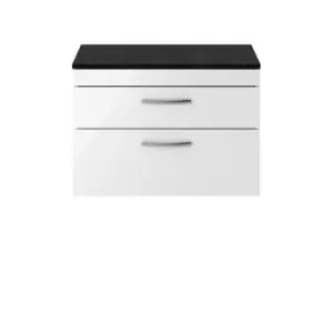 Nuie Athena 800 Wall Hung 2-drawer Vanity & Sparkling Black Worktop - Gloss White