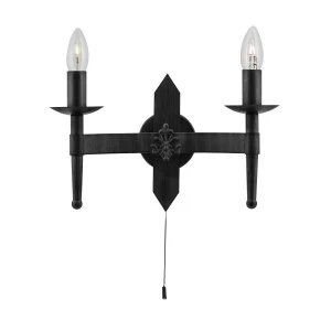 2 Light Indoor Candle Wall Light Black, E27