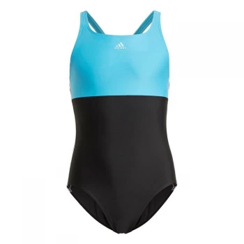 adidas Colorblock 3-Stripes Swimsuit Kids - Black / Signal Cyan / White