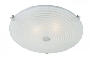 2 Light Flush Ceiling Light Frosted White, Clear Patterned Glass with Chrome, E14