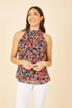 Black Floral Halter Neck Top