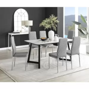 Furniturebox UK - Furniturebox Carson White Marble Effect Rectangular 160cm Dining Table & 6 Grey Milan Chrome Leg Faux Leather Chairs