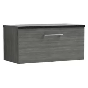 Nuie Arno Anthracite 800mm Wall Hung Single Drawer Vanity Unit with Sparkling Black Laminate Worktop - ARN525LSB - Anthracite