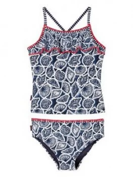 Fat Face Girls Shell Print Tankini - Navy, Size Age: 11-12 Years, Women