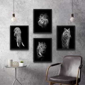 Animals Set Multicolor Decorative Framed Painting (4 Pieces)