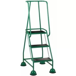 Loops - 3 Tread Mobile Warehouse Steps -green- 1.43m Portable Safety Ladder & Wheels