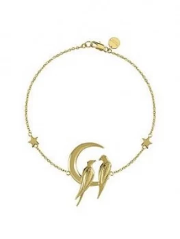 Sara Miller 18Ct Gold Plated Crescent Moon Love Birds Bracelet