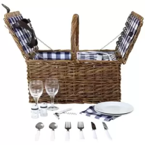 2 Person Wicker Picnic Basket Checkered