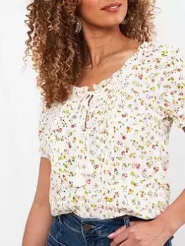 Joe Browns Joe Browns Printed Broderie Blouse Multi, Size 8, Women